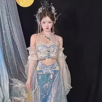 Meerjungfrau Prinzessin Kleid Meerjungfrau Tränen Hanfu Weibliche Blau Meer Unsterbliche Leistung Image