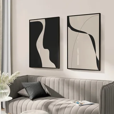 Abstract Minimal Art Print Line Drawing Poster Beige And Black Canvas Painting Modern Wall Picture