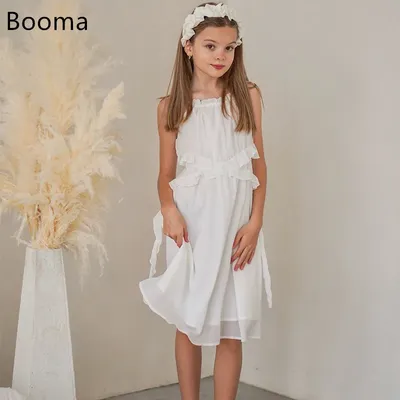 Booma Blumen A-Linie Mädchenkleider Hochzeitskleid für Kinder Ärmellos Side Split Mädchen Image
