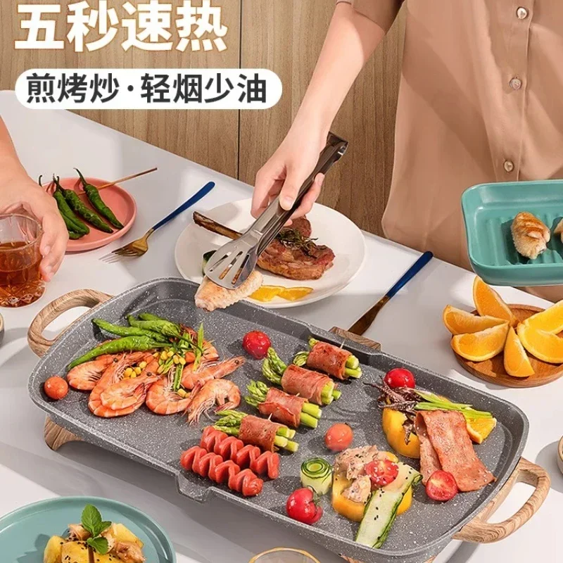 220V Smokeless Barbecue Grill with Maifanite Grilling Plate for Home Use Electric BBQ Grill Non-Stick Iron Plate