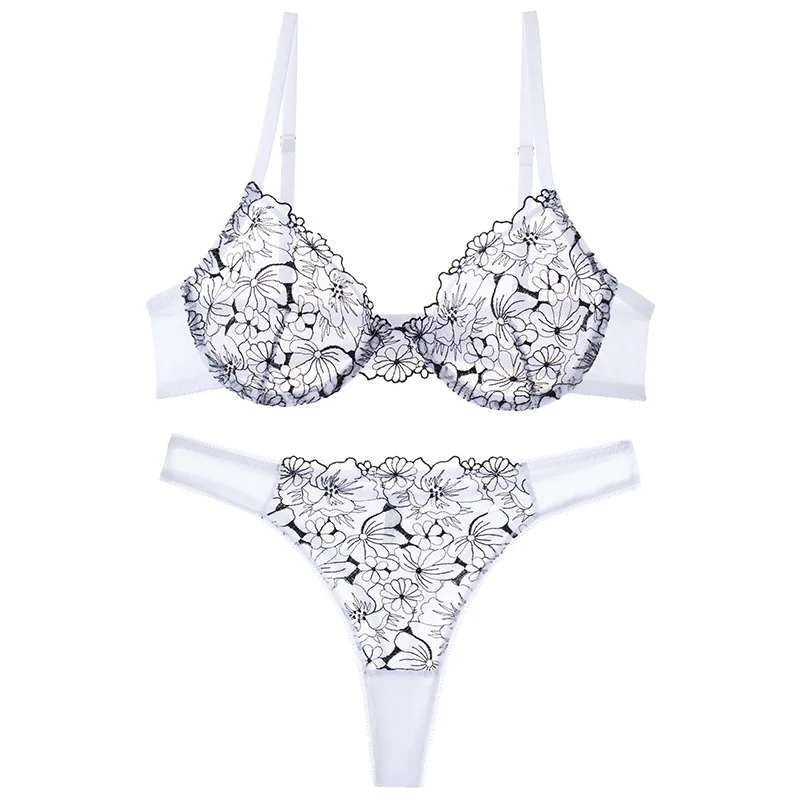 Ensemble de sous-vêtements en dentelle française, rassemblement pour femmes avec coussinet de poitrine, support supérieur, housse de soutien-gorge creuse, sous-vêtements et sous-vêtements