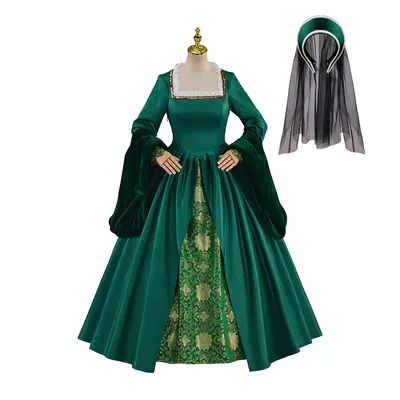 Anne Boleyn Cosplay Kostüm Tudor Kleid Film Grünes Kleid mit Kopfbedeckung Damen Halloween Mottoparty Outfits Image