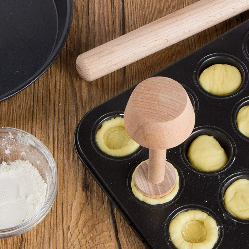 Tragbare Holz Ei Torte Doppel Seiten Gebäck Ei Torte Drücker Eggtart Form Backen Zubehör Küche Gadgets Kochen Werkzeug Image