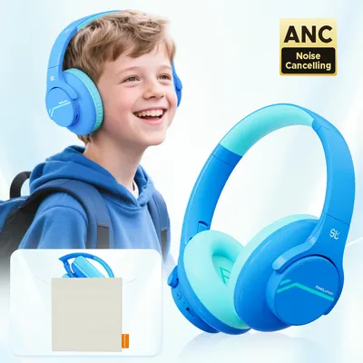 ANC Wireless Bluetooth Headphones for Kids Age 6-18 Hearing Protection Over Ear Headset with Mic for Airplan/Travel/School
