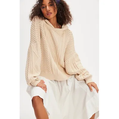 Explorer Cable Hoodie at Free People in Macadamia, Size: Medium