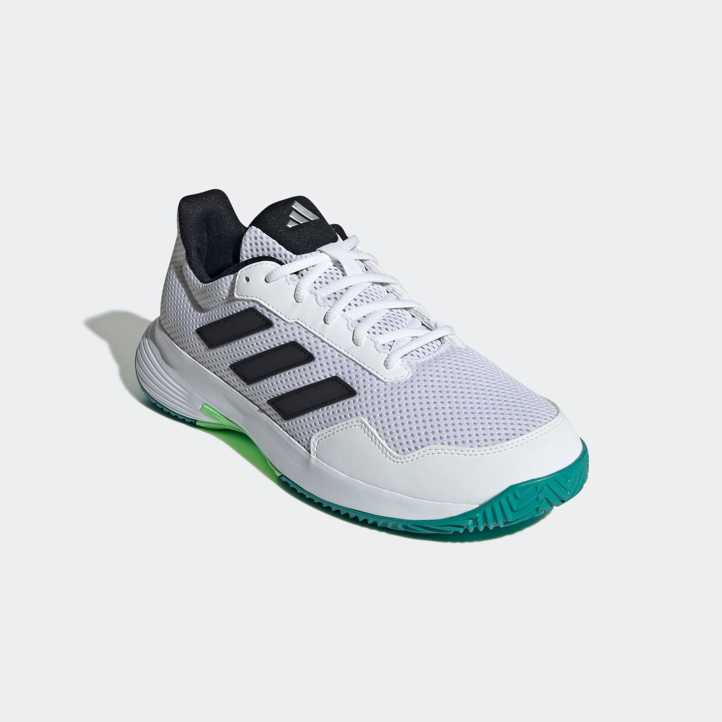 Tennisschuh ADIDAS PERFORMANCE "COURT SPEC 2", Damen, Gr. 41, weiß (cloud weiß, core schwarz, pure teal), Synthetik, Textil, Schuhe, geeignet für Hartplatz und Sandplatz