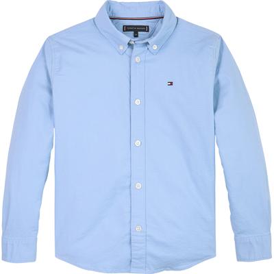 Langarmhemd TOMMY HILFIGER "FLAG OXFORD SHIRT LS", Jungen, Gr. 12 (152), N-Gr, blau (cloudy blau), Web, Obermaterial: 97% Baumwolle, 3% Elasthan, unifarben, casual, regular fit, Langarm Ärmel mit Ärmelschlitz Manschette mit Knöpfen, Hemden, mit... Image