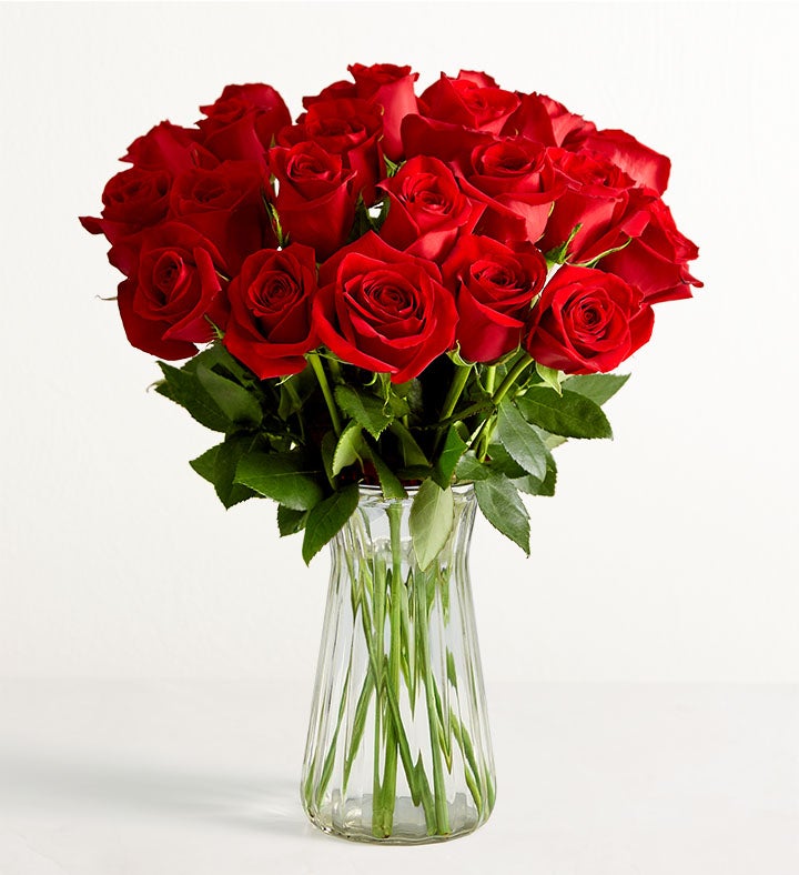 1-800-Flowers Flower Delivery Two Dozen Red Roses W/ Clear Vase