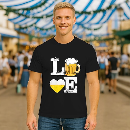 Bayerisch München Deutsch T-Shirt Ärmel T-Shirt Lederhosen T-Shirt Match Hirsch Bär Grafik für Paar Herren Damen Erwachsene Heißprägen für Karneval Oktoberfestbier Party Image