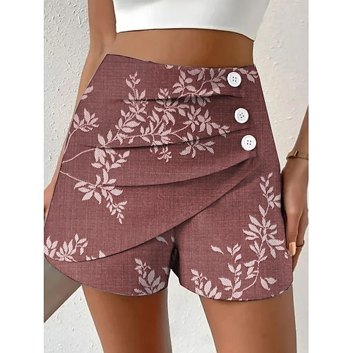 Damen Chinos Shorts Urlaub Vintage Ethno-Stil Kurz Hohe Taille Blumen Grafik Plissiert Mikroelastisch Täglich Urlaub Straße Violett Rubinrot Rote Grün Sommer Frühling Normale Passform Image