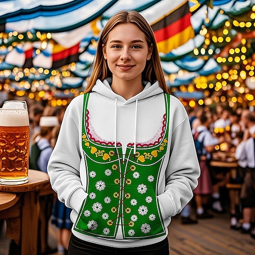 Kapuzensweatshirt Druck Lässig Bayerisch Bischofsärmel Fronttasche Grafik für Damen Erwachsene 3D-Druck für Karneval Oktoberfestbier Urlaub Party Image