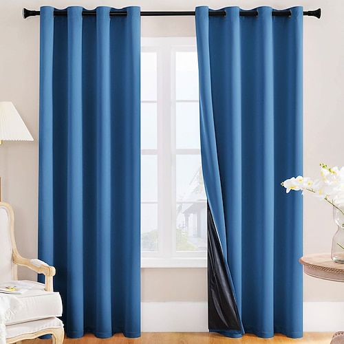 100% Verdunkelungsvorhänge für Schlafzimmer thermisch isolierte Leinenoptik Grommet-Fenstervorhang Drapes mit schwarzer Rückseite für das Wohnzimmer Image