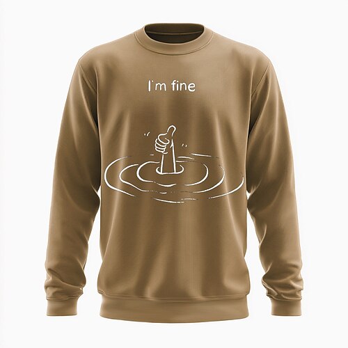 Herren Rotes Rundhals Sweatshirt mit Lustigem Ertrinkenden Daumen Hoch 'Mir Geht's Gut' Grafik Image
