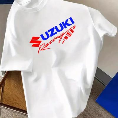 TEMU Men's Casual Short Sleeve T-shirt - Racing Graphic Print, 100% Cotton Breathable Regular Fit Round Neck Tee, 180gsm For Casual & Sporty Outfits Image