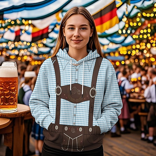 Kapuzensweatshirt Druck Lässig Bayerisch Bischofsärmel Fronttasche Grafik für Damen Erwachsene 3D-Druck für Karneval Oktoberfestbier Urlaub Party Image