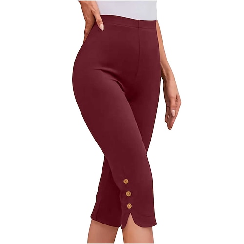 Damen Caprihose Leggings Gemütliche Leggings Streetwear Lässig Wadenlang Natürliche Taille Einfach Elastischer Bund Bequem Außenbereich Outdoor Athleisure Ferien Kamel Wein Grau Schwarz Sommer Image