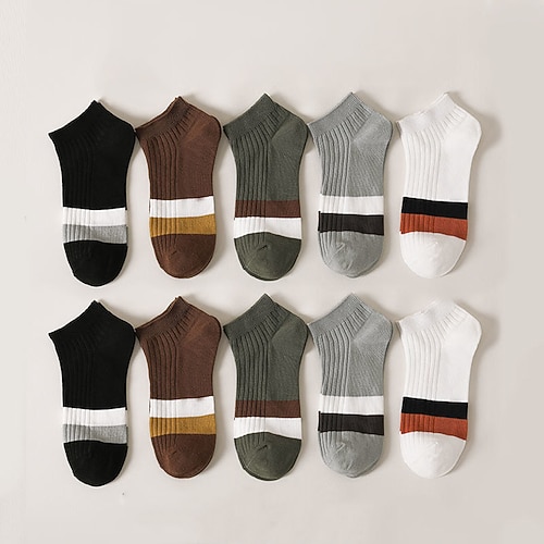 Herren 10 Paare Mehrfachpackungen Socken Crew-Socken Laufsocken Freizeitsocken Schwarz Weiß Farbe Farbblock Urlaub Sport Outdoor Täglich Basic Mittel Frühling Herbst Mode Lässig Image