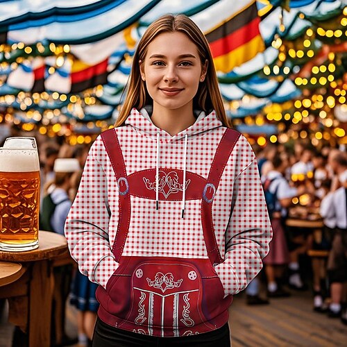Druck Bischofsärmel Kapuzensweatshirt Oktoberfestbier Fronttasche Grafik für Damen Erwachsene 3D-Druck für Karneval Oktoberfestbier Urlaub Party Image