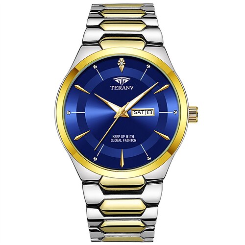 Modische Herren-Quarzuhr mit Stahlarmband, schlichtem Design und rundem Zifferblatt, IPX7-wasserdicht, leuchtend, Kalenderdatum Image