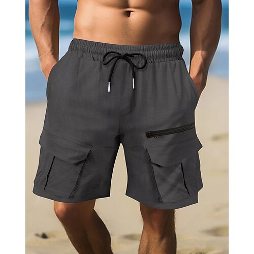 Herren Cargo-Shorts Shorts Sommershorts Kordelzug Elastischer Bund Mehrere Taschen Einfach Komfort tragbar Knielang Outdoor Sport Täglich Mode Lässig Schwarz Braun Image