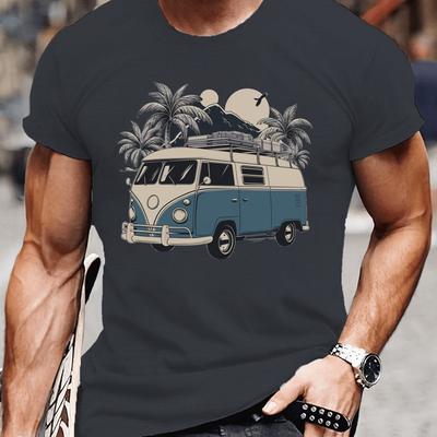 TEMU Vintage Inspired Illustration Print Tee Shirt, Tees For Men, Casual Short Sleeve T-shirt For Summer Image