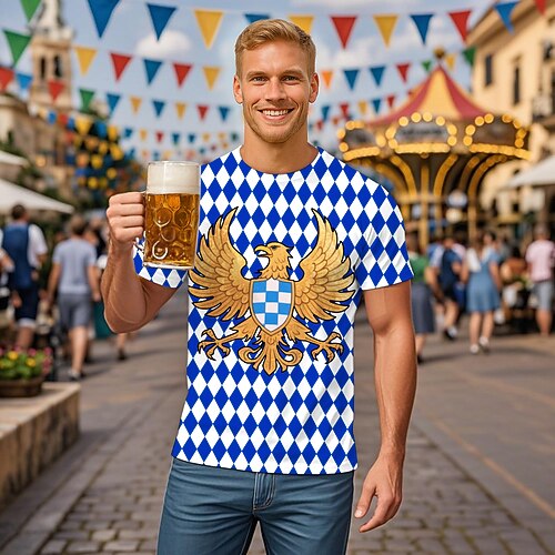 Bayerisch München Deutsch T-Shirt Ärmel T-Shirt Lederhosen T-Shirt Match Eagle Grafik für Herren Erwachsene 3D-Druck für Karneval Oktoberfestbier Party Image