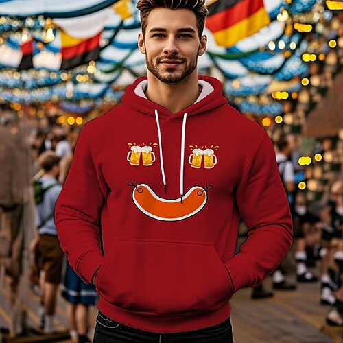Druck Bischofsärmel Kapuzensweatshirt Oktoberfestbier Fronttasche Grafik für Herren Erwachsene Heißprägen für Karneval Oktoberfestbier Urlaub Party Image