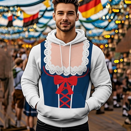 Kapuzensweatshirt Druck Lässig Bayerisch Bischofsärmel Fronttasche Grafik für Herren Erwachsene 3D-Druck für Karneval Oktoberfestbier Urlaub Party Image