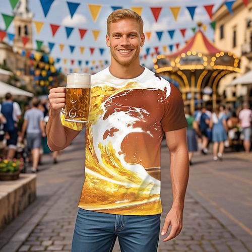 T-Shirt Lederhosen T-Shirt Match Bayerisch München Deutsch Lustig alpin T-Shirt Ärmel Grafik für Herren Erwachsene 3D-Druck für Karneval Oktoberfestbier Party Image