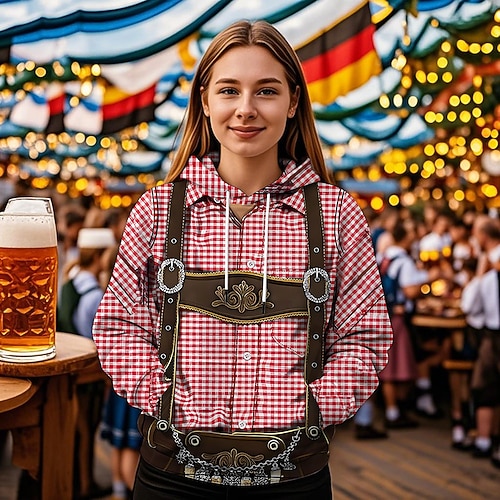 Kapuzensweatshirt Druck Lässig Bayerisch Bischofsärmel Fronttasche Grafik für Damen Erwachsene 3D-Druck für Karneval Oktoberfestbier Urlaub Party Image