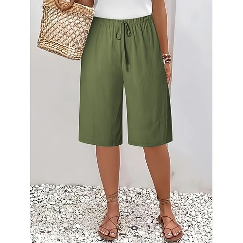 Damen Shorts Sommershorts Bermudashorts Strandshorts Urlaub Mode Lässig Knielang Hohe Taille Einfach Kordelzug Tasche Komfort Leicht Weich Mikroelastisch Outdoor Strand Ferien Blau Armee-Grün Image