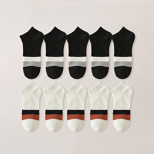 Herren 10 Paare Mehrfachpackungen Socken Crew-Socken Laufsocken Freizeitsocken Schwarz Weiß Farbe Farbblock Urlaub Sport Outdoor Täglich Basic Mittel Frühling Herbst Mode Lässig Image
