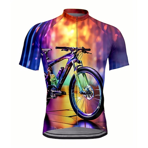 Herren Radtrikot Grafik Geometrisch Kurzarm Fahhrad Trikot Oberteil mit 3 Gesäßtaschen UV-beständig Schnelltrocknend Frontreißverschluss Reflektierende Streifen Sport Purpur Bekleidung Image