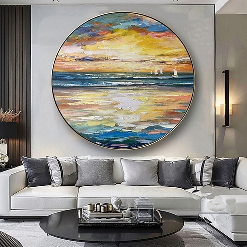 Ozean Wandkunst Goldener Sonnenuntergang Oli Malerei handgefertigte abstrakte Seestück Leinwand Ölgemälde große Salon Home Dekoration Bild Image