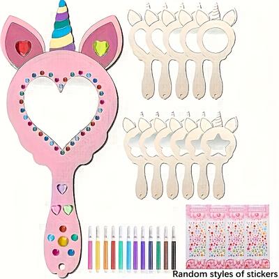 TEMU 12pcs Unicorn Themed Diy Gift Set, Diy Unicorn Mini Mirror, Unicorn Themed Party Diy Set - Suitable For Princess Parties, Unicorn Themed Parties, Birthdays, And Bachelor Parties Image
