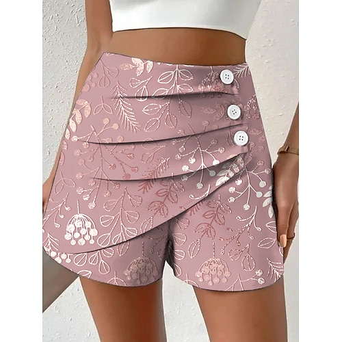 Damen Chinos Shorts Urlaub Vintage Ethno-Stil Kurz Hohe Taille Blumen Grafik Plissiert Mikroelastisch Täglich Outdoor Urlaub Violett Rubinrot Rosa Grün Sommer Frühling Normale Passform Image