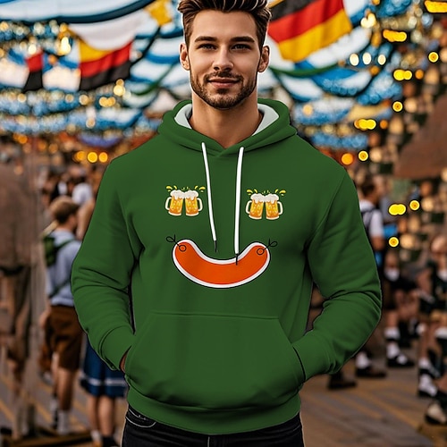 Druck Bischofsärmel Kapuzensweatshirt Oktoberfestbier Fronttasche Grafik für Herren Erwachsene Heißprägen für Karneval Oktoberfestbier Urlaub Party Image