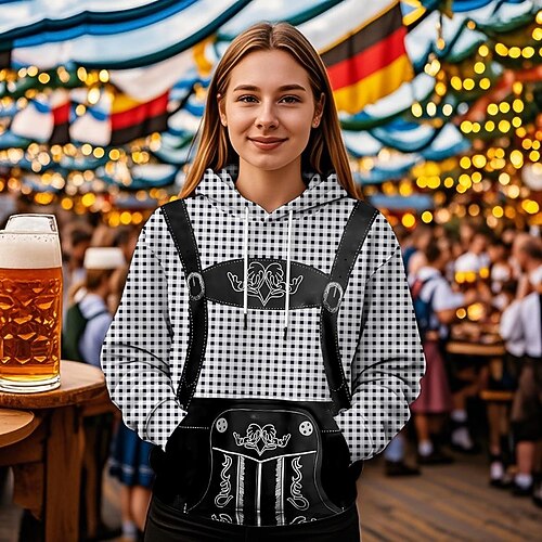 Kapuzensweatshirt Druck Lässig Bayerisch Bischofsärmel Fronttasche Grafik für Damen Erwachsene 3D-Druck für Karneval Oktoberfestbier Urlaub Party Image