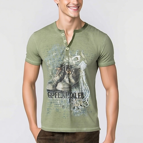 Lederhosen T-Shirt Match Henley-Shirt Bayerisch München Deutsch alpin Erbe T-Shirt Ärmel Grafik für Herren Erwachsene 3D-Druck für Karneval Oktoberfestbier Party Image