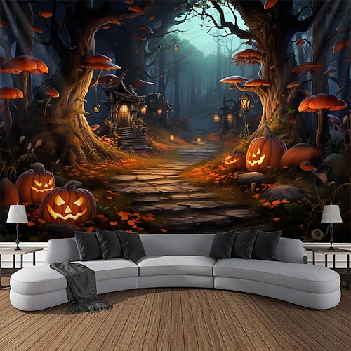 Halloween-Kürbis-Hängeteppich, Wandkunst, großer Wandteppich, Wanddekoration, Fotografie, Hintergrund, Decke, Vorhang, Zuhause, Schlafzimmer, Wohnzimmer, Dekoration, Halloween-Dekorationen Image