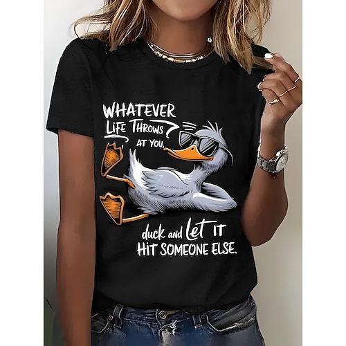 Damen T Shirt Druck Grafik Tiermotiv Vogel Vintage Stilvoll Klassisch Kurzarm Rundhalsausschnitt Rundhals Normale Oberteile Täglich Wochenende Blau Schwarz Weiß Rosa Purpur Sommer Frühling Image