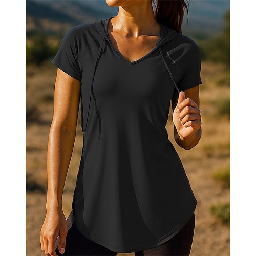 Damen Einfarbig Laufoberteil Laufshirt Sommer Frühling Kurzarm Schnelltrocknend Leicht Elastisch Atmungsaktiv Tennis Golfspiel Laufen Schwarz Weiß Rosa Sportbekleidung Sportkleidung Image