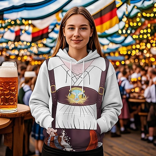 Druck Bischofsärmel Kapuzensweatshirt Oktoberfestbier Fronttasche Grafik für Damen Erwachsene 3D-Druck für Karneval Oktoberfestbier Urlaub Party Image