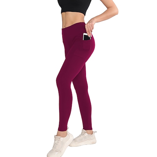 Damen Pilates-Leggings Capri Leggings Sporthosen Taschen Leicht Pilates Fitnessstudio Laufen Hosen Einfarbig Marineblau Schwarz Rosa Übergröße Sport Sportkleidung Mikroelastisch Image