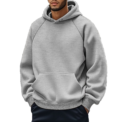 Herren Kapuzensweatshirt Pullover Kapuzensweatshirt Fleece Kapuzensweatshirt Weinrot Schwarz Khaki Hellgrau Dunkelgray Mit Kapuze Einfach Fronttasche Sport Outdoor Lässig Täglich Streetwear Cool Image