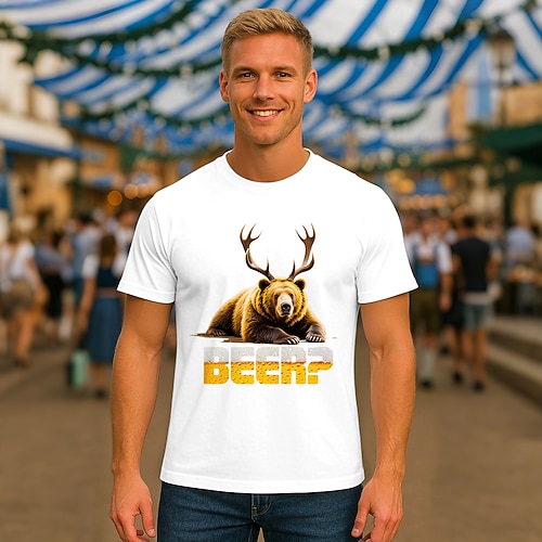 T-Shirt Lederhosen T-Shirt Match Bayerisch München Deutsch Lustig alpin T-Shirt Ärmel Grafik für Herren Erwachsene Heißprägen für Karneval Oktoberfestbier Party Image