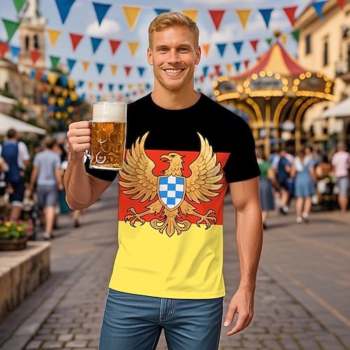 T-Shirt Lederhosen T-Shirt Match Bayerisch München Deutsch alpin T-Shirt Ärmel Grafik für Herren Erwachsene 3D-Druck für Karneval Oktoberfestbier Party Image