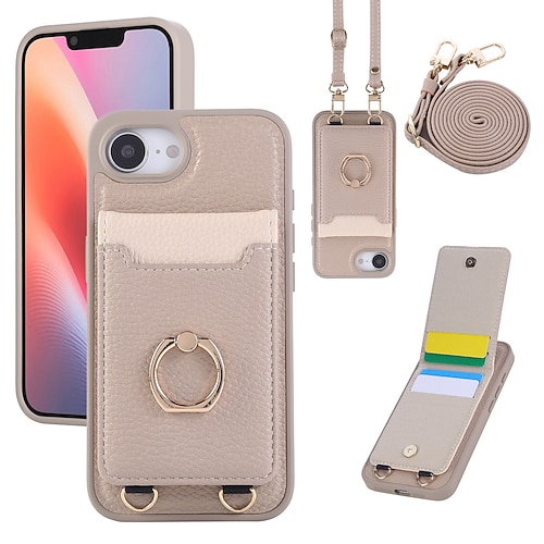 Handy Hülle Handyhüllen Für iPhone 16 15 14 Pro Max Plus 16e 13 Pro Max Brieftaschenhülle mit Trageriemen Ständer Kartenfach Retro TPU PU-Leder Image