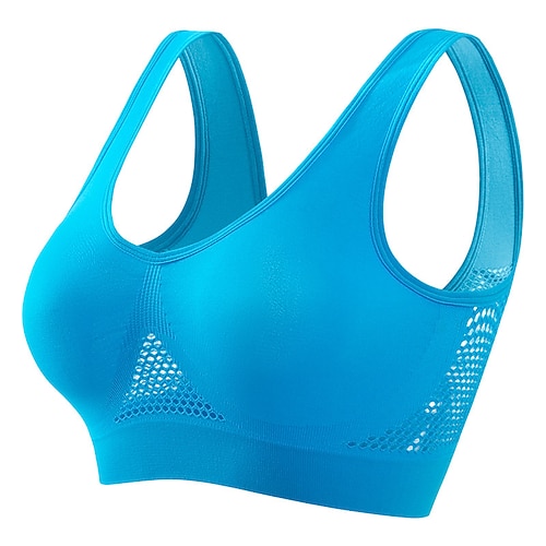 Damen Yoga-BH Sport-BH Pilates-BH BH-Top Push-Up Hosen nahtlos Antivibration Ungepolstert Bürgellos Einfarbig Sport Sportkleidung Hellblau Dunkelviolett Fitnessstudio Zumba Laufen Image