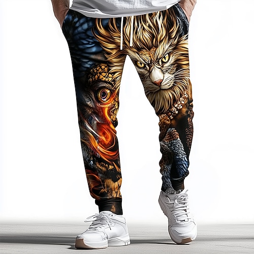 Herren Tiermotiv Tiger Jogginghose Trainingshosen Kordelzug Elastischer Bund Lässig Alltagskleidung Laufen Joggen Sportliche Jogginghose mit Taschen Frühling Herbst Winter 3D-Druck Braun Dunkelblau Image